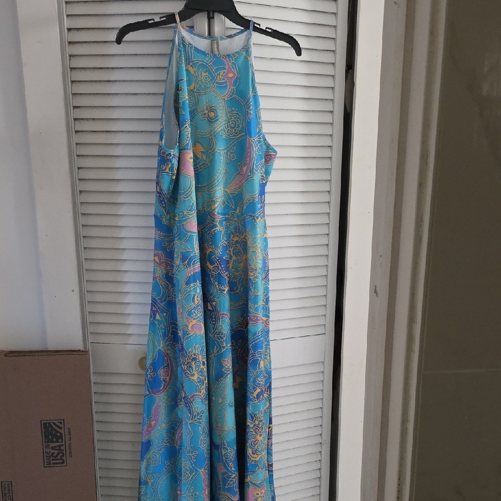 Chic Blue and Gold Maxi Dress